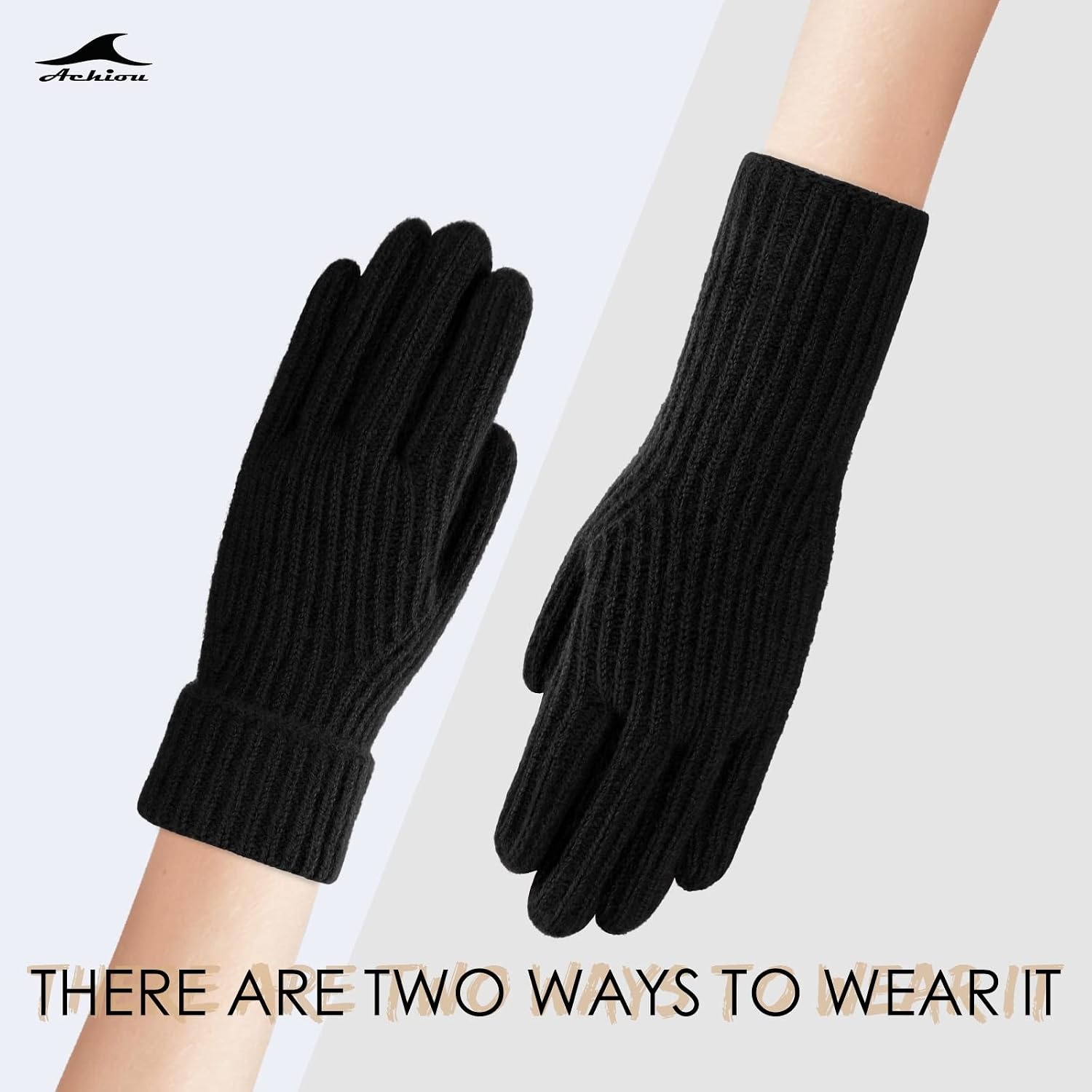 image:imageAchiou Winter Knit Gloves for Men Women Touch Screen Texting Knitted Gloves Touchscreen Warm Outdoor Soft Elastic Lining