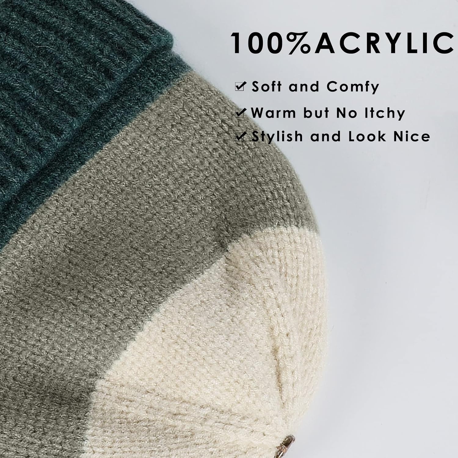 image:imageAchiou Winter Women Beanie Hat Warm Cable Knit Beanies for Women 3 Color Knitted Hat Skull Cap Faux Fur Pom Fleece Lined