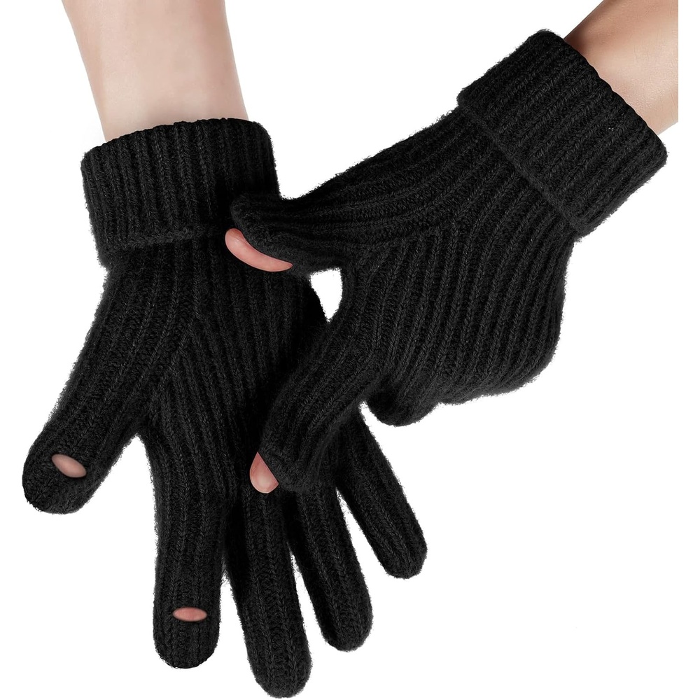 image:imageAchiou Winter Knit Gloves for Men Women Touch Screen Texting Knitted Gloves Touchscreen Warm Outdoor Soft Elastic Lining
