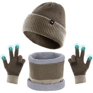 Achiou 3 Pcs Winter Beanie Hat Scarf Gloves Set, Warm Knit Hat Skull Cap for Women Men, Touch Screen Gloves Soft Neck Warmer