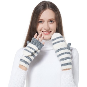 Achiou Winter Fingerless Gloves for Women, Warm Convertible Clamshell Mitten, Knitted Half Finger Flip Top Gloves Girl