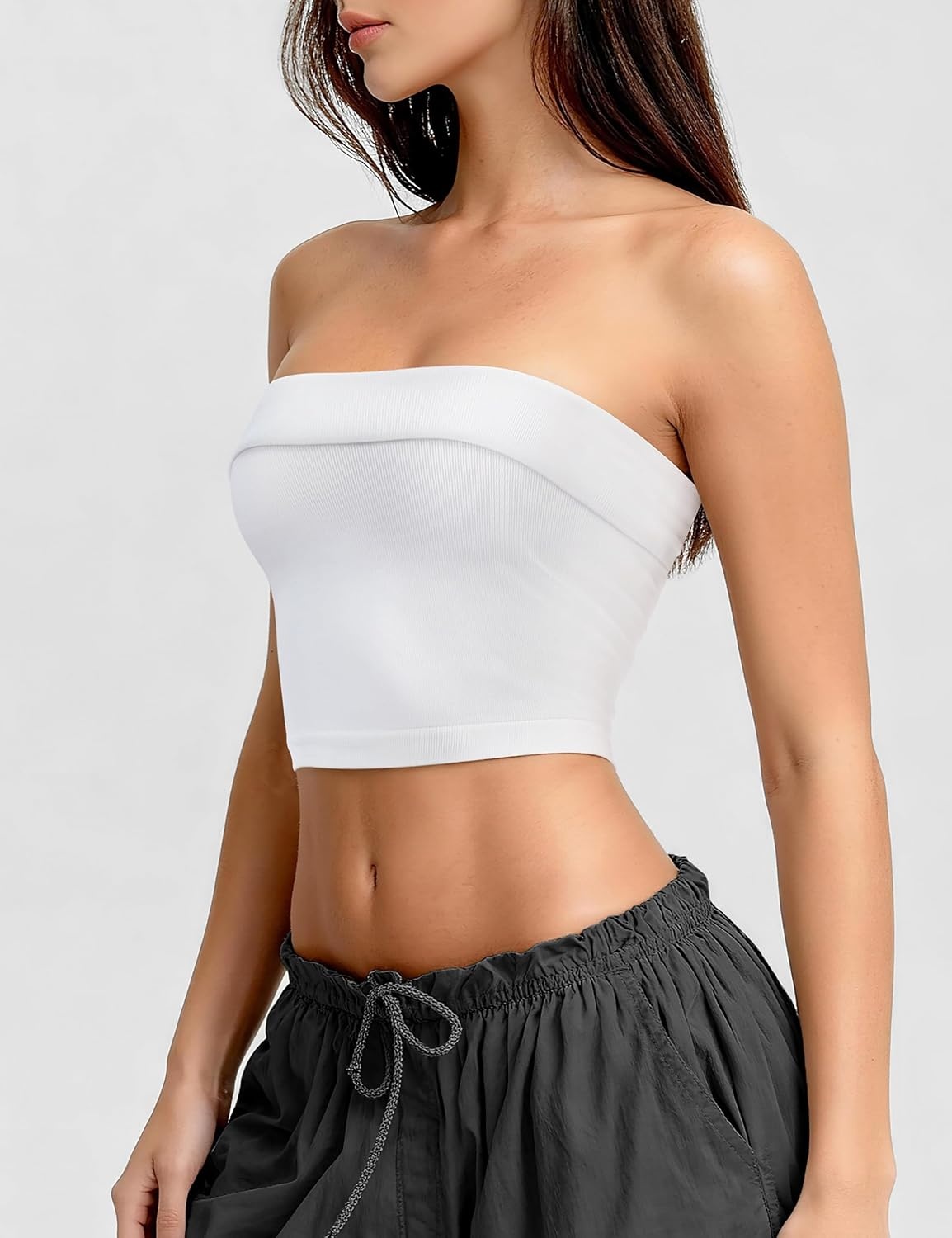 image:imageOLCHEE Womens Tube Tops Seamless Ribbed Strapless SummerBandeau White