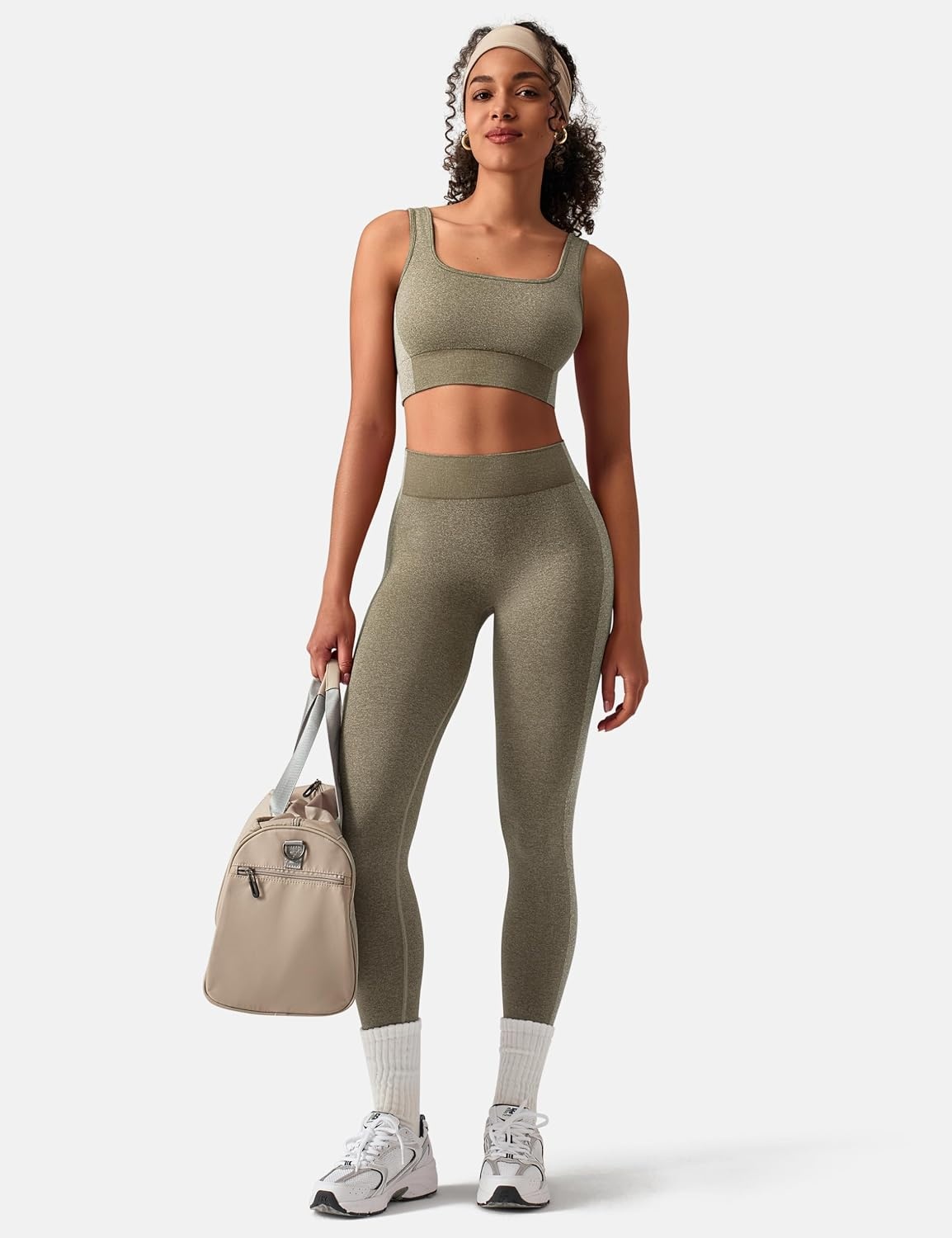 image:imageOLCHEE Womens Workout Sets 2 Piece Square Neck Sports Bra LeggingsOlive Green