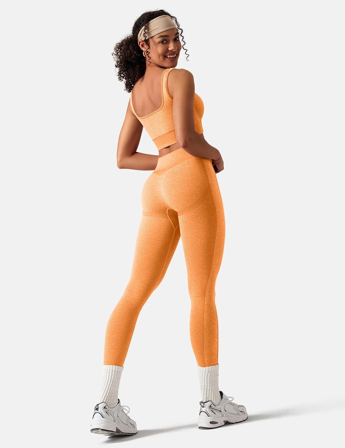 image:imageOLCHEE Womens Workout Sets 2 Piece Square Neck Sports Bra LeggingsOrange