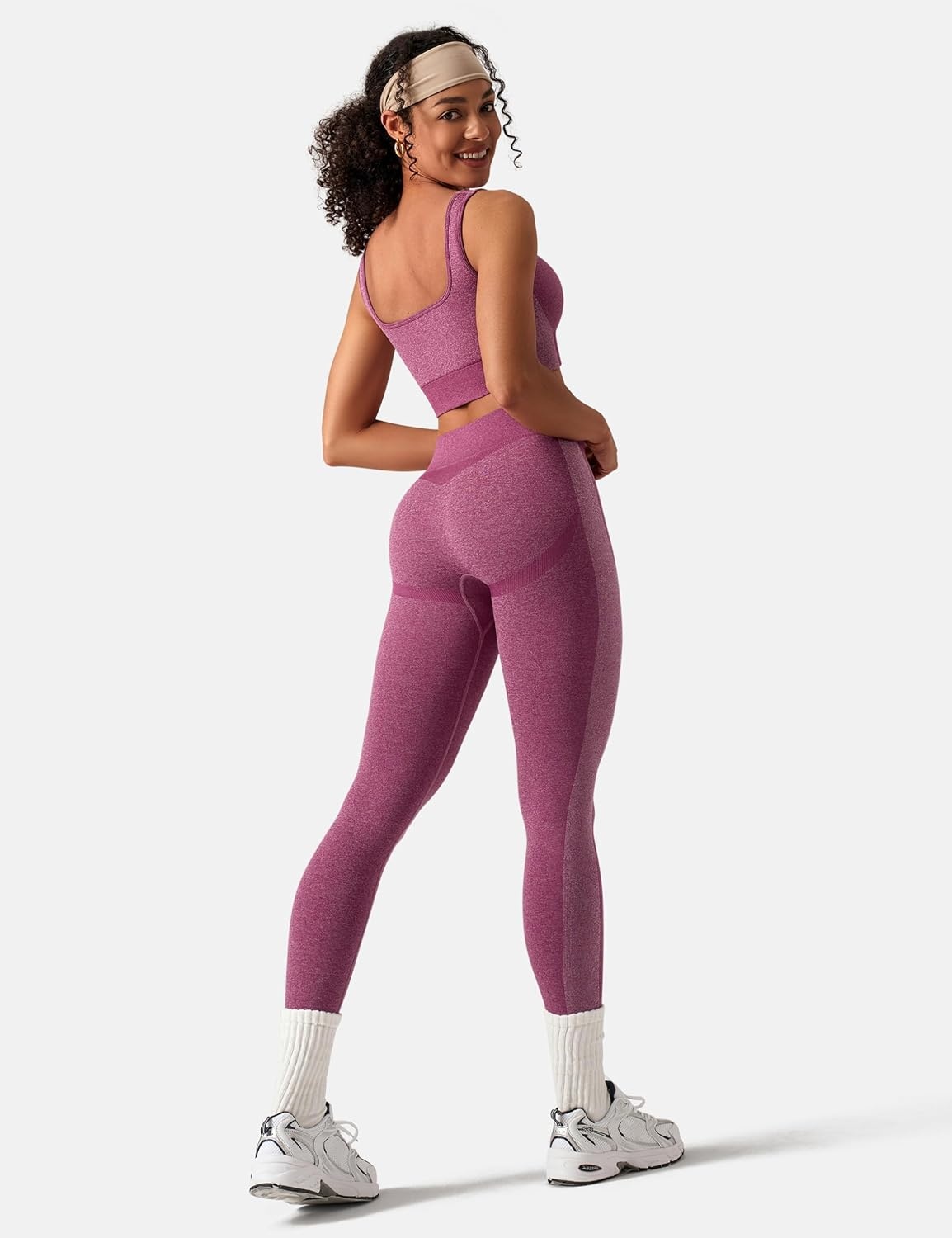 image:imageOLCHEE Womens Workout Sets 2 Piece Square Neck Sports Bra LeggingsOrchid Purple