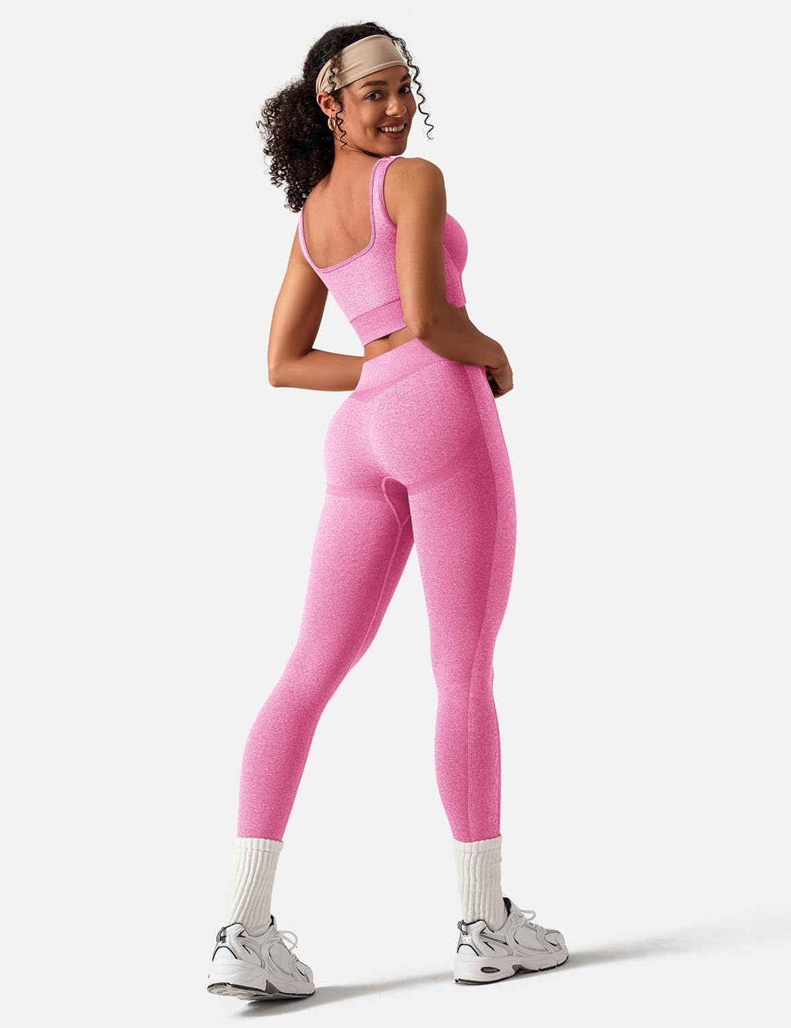 image:imageOLCHEE Womens Workout Sets 2 Piece Square Neck Sports Bra LeggingsPink