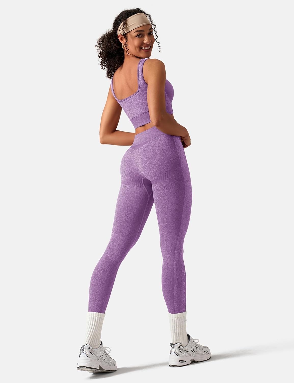 image:imageOLCHEE Womens Workout Sets 2 Piece Square Neck Sports Bra LeggingsPurple