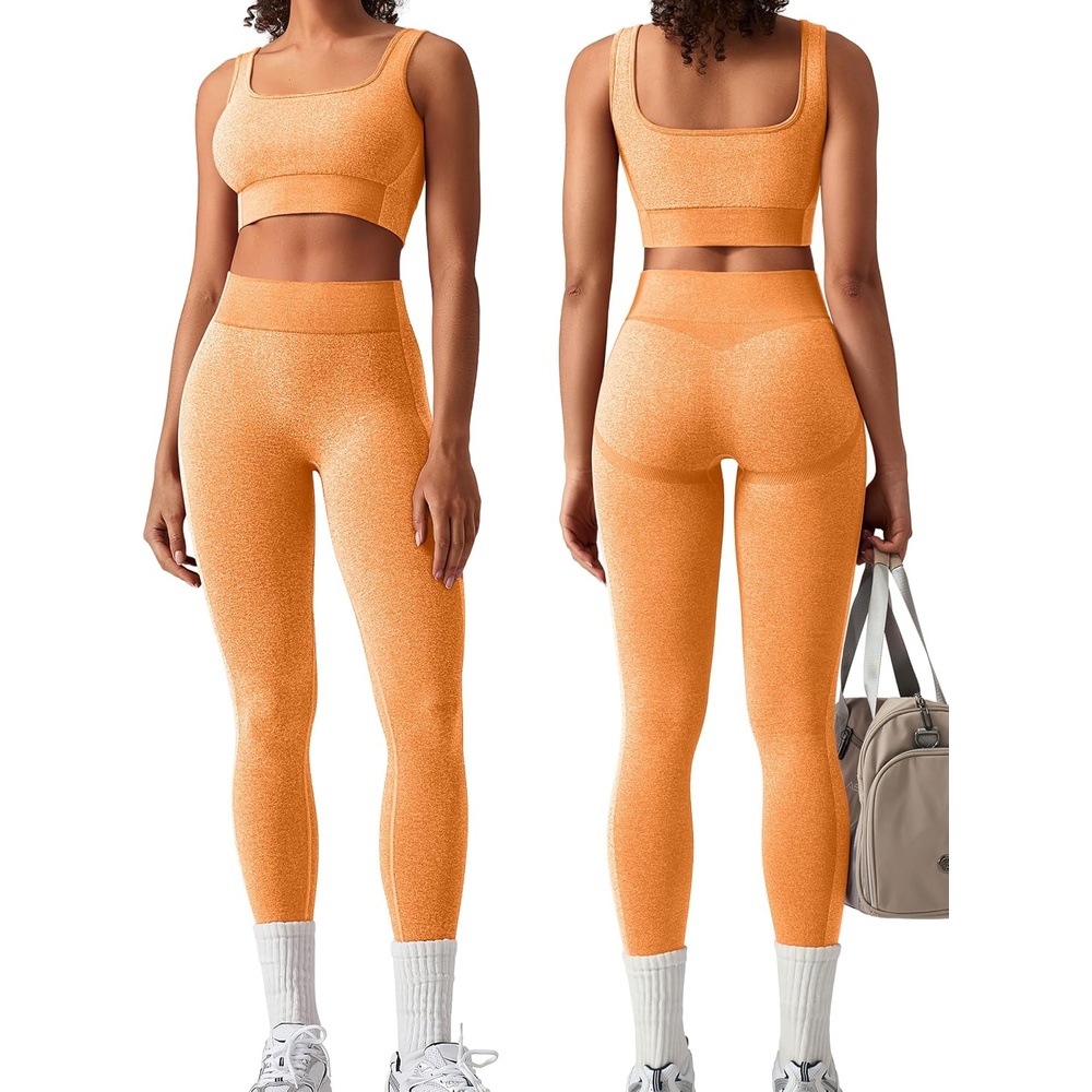 image:imageOLCHEE Womens Workout Sets 2 Piece Square Neck Sports Bra LeggingsOrange