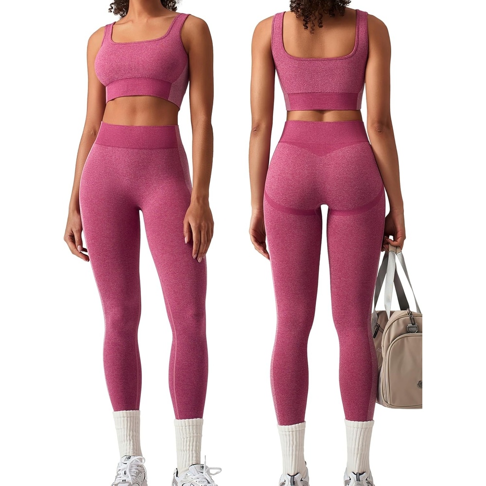 image:imageOLCHEE Womens Workout Sets 2 Piece Square Neck Sports Bra LeggingsOrchid Purple