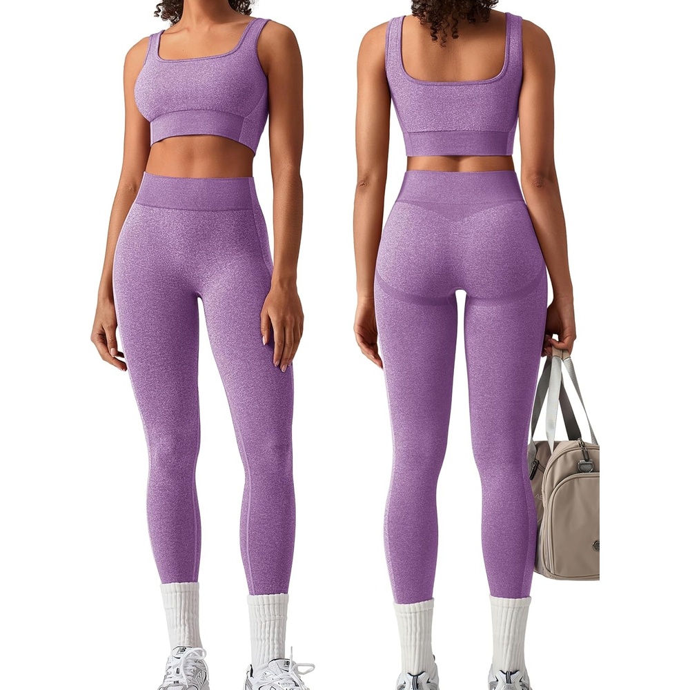 image:imageOLCHEE Womens Workout Sets 2 Piece Square Neck Sports Bra LeggingsPurple