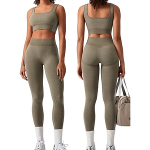 OLCHEE Womens Workout Sets 2 Piece Square Neck Sports Bra Leggings(Olive Green)