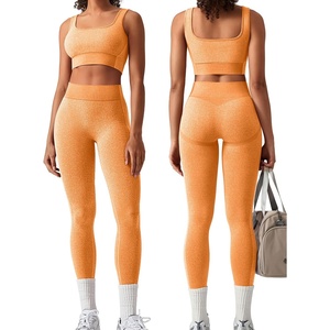 OLCHEE Womens Workout Sets 2 Piece Square Neck Sports Bra Leggings(Orange)