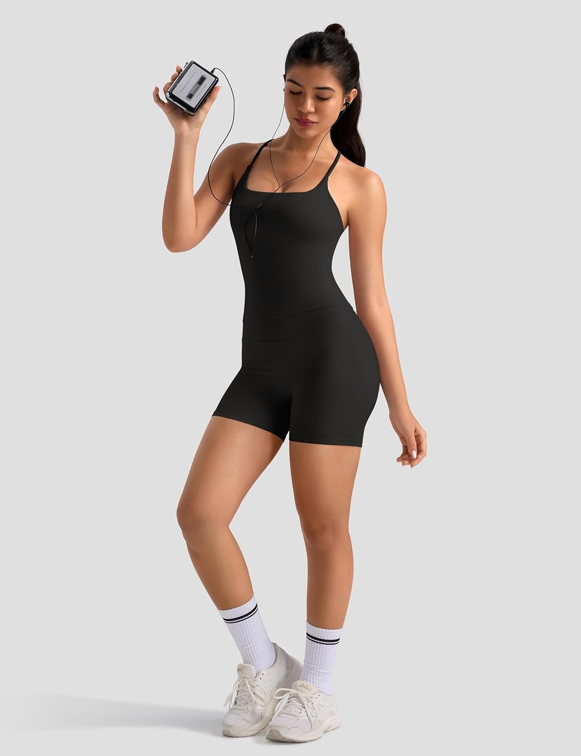 image:imageOLCHEE Womens Workout Set 2 Piece Criss Cross Tank Top Scrunch Butt ShortsBlack