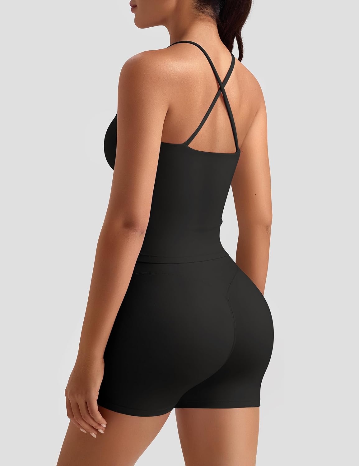image:imageOLCHEE Womens Workout Set 2 Piece Criss Cross Tank Top Scrunch Butt ShortsBlack
