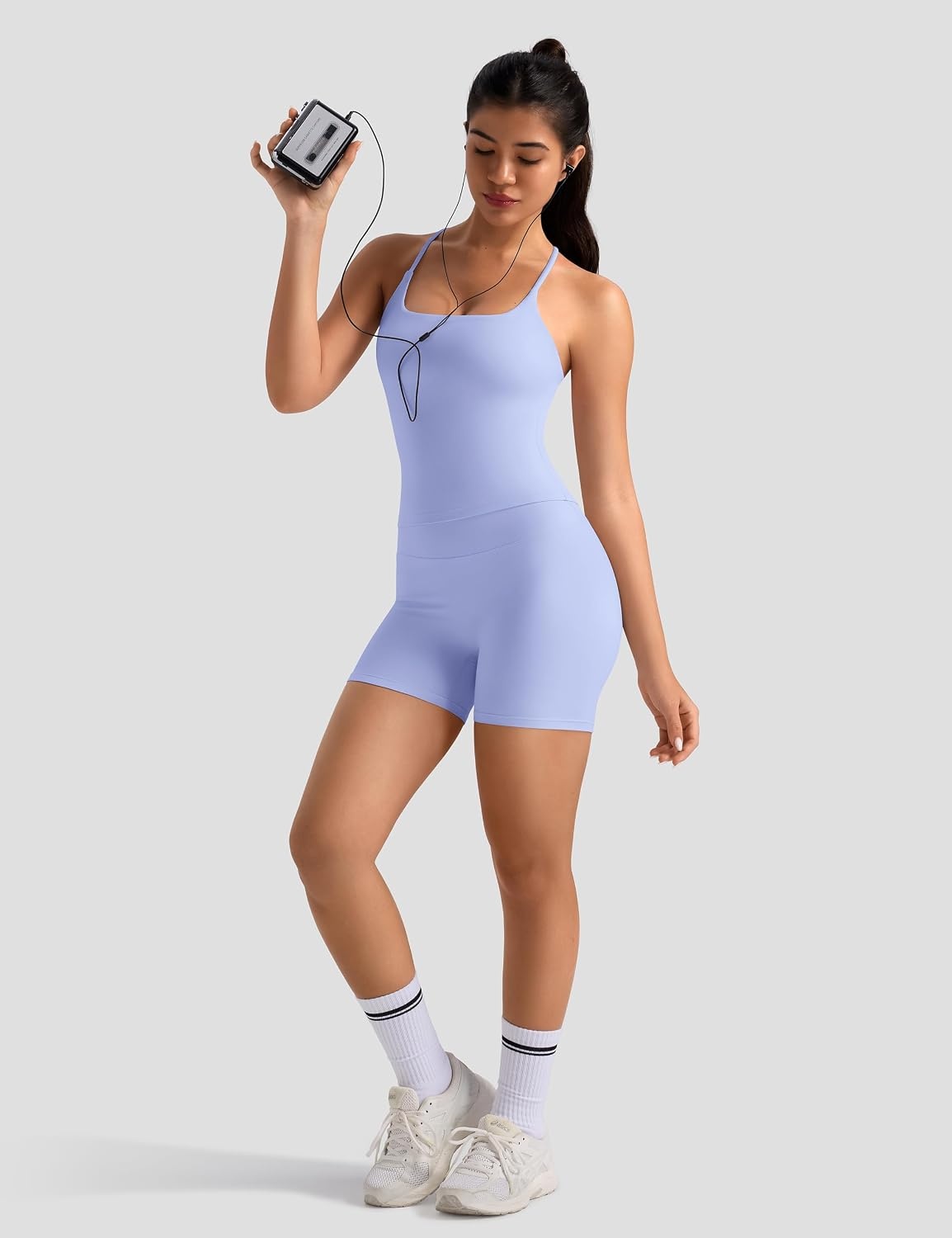 image:imageOLCHEE Womens Workout Set 2 Piece Criss Cross Tank Top Scrunch Butt ShortsLight Blue