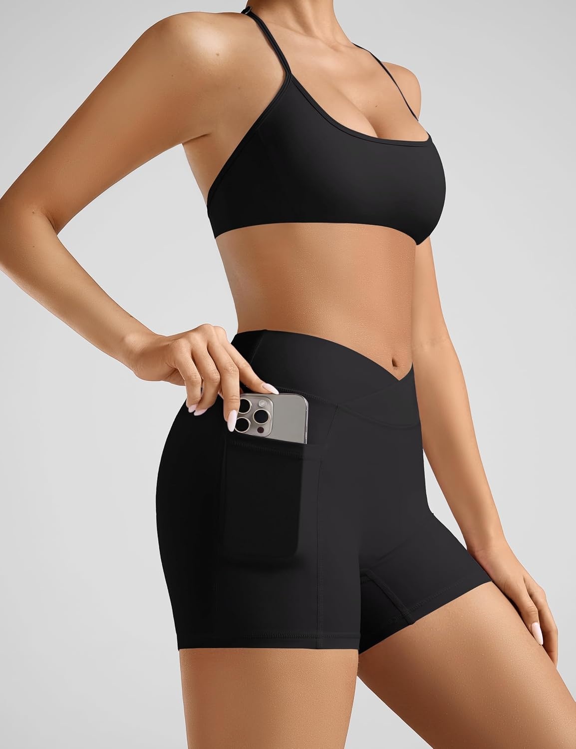 image:imageOLCHEE Womens Workout Sets 2 Piece Y Back Sports Bra Gym Shorts PaddedBlack