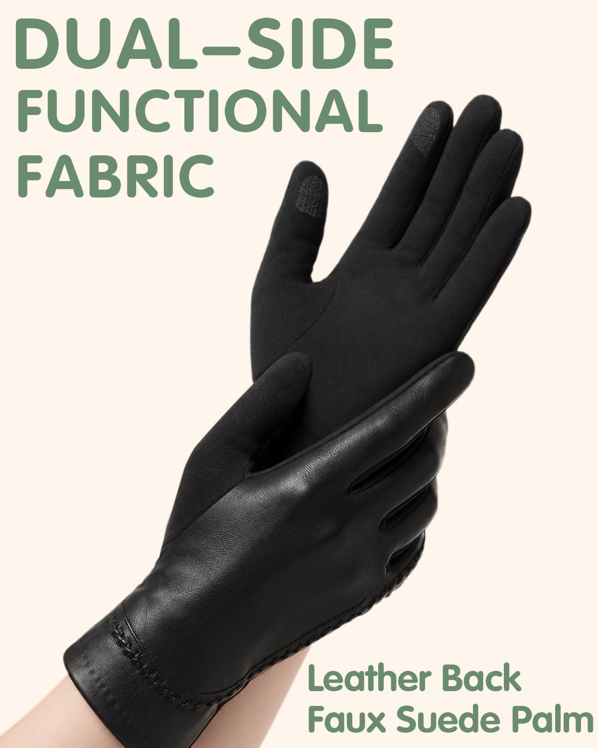 image:imageAchiou Faux Leather Gloves for Women Womens Winter Leather TouchscreenBlack