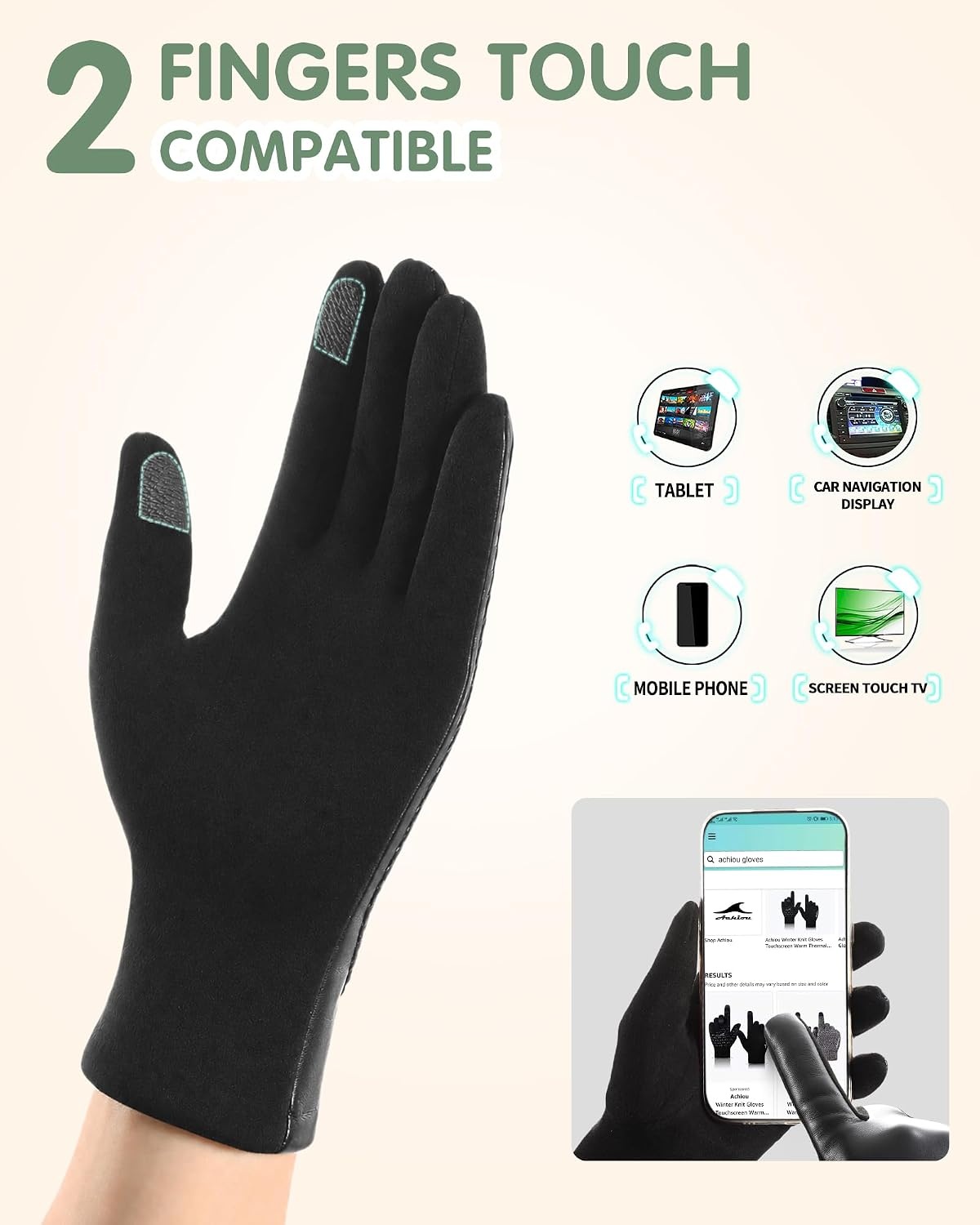 image:imageAchiou Faux Leather Gloves for Women Womens Winter Leather TouchscreenBlack
