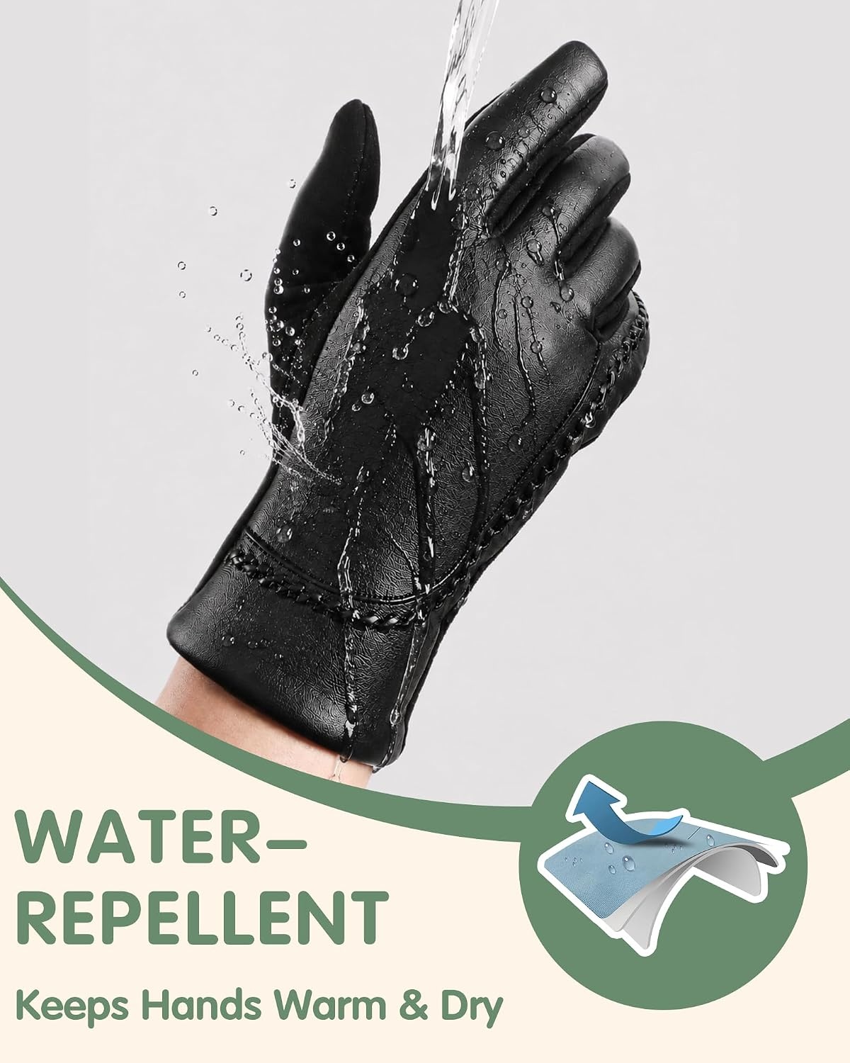 image:imageAchiou Faux Leather Gloves for Women Womens Winter Leather TouchscreenBlack