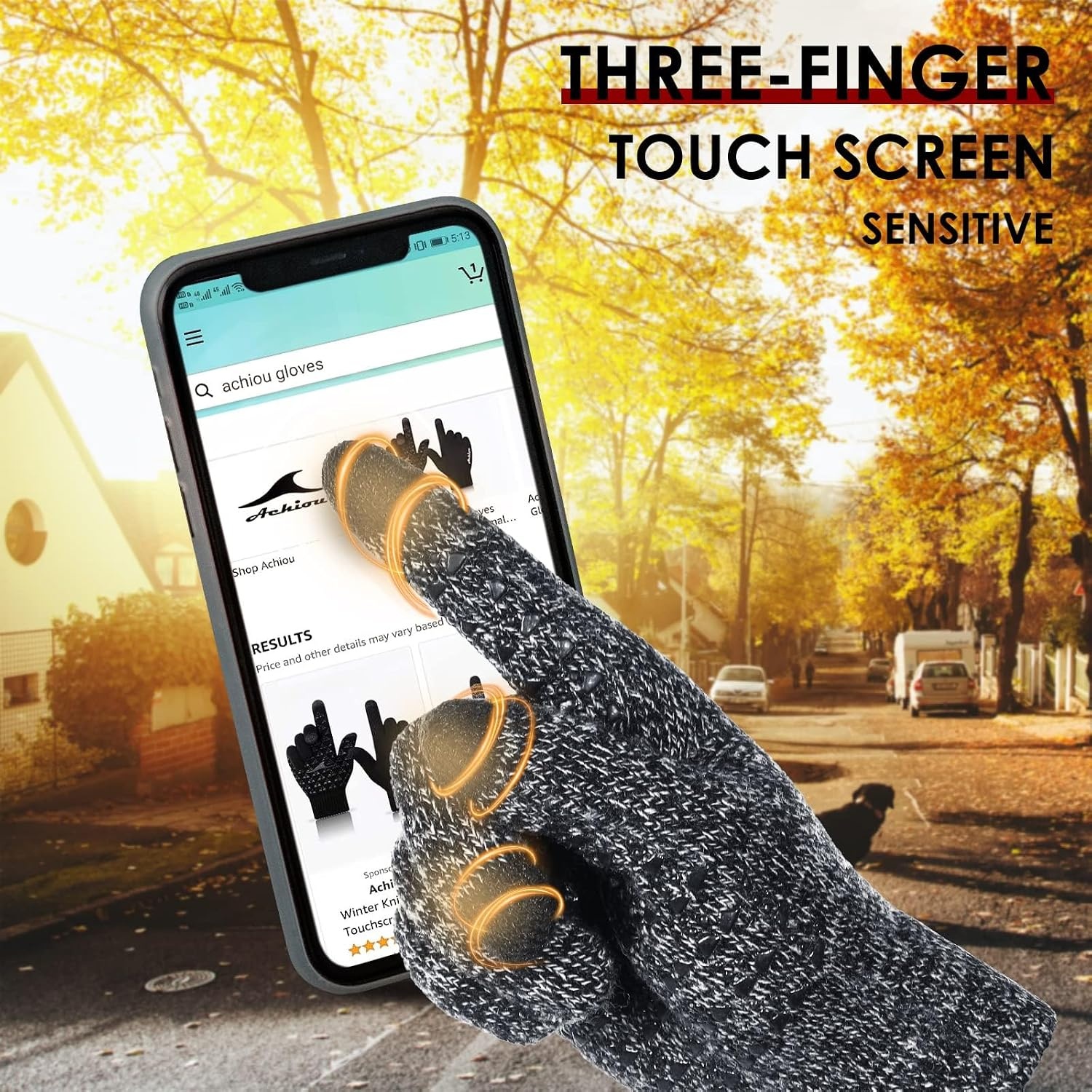image:imageAchiou Winter Gloves Touch Screen for Men amp Women 2 Pairs Soft Knit2 Black White