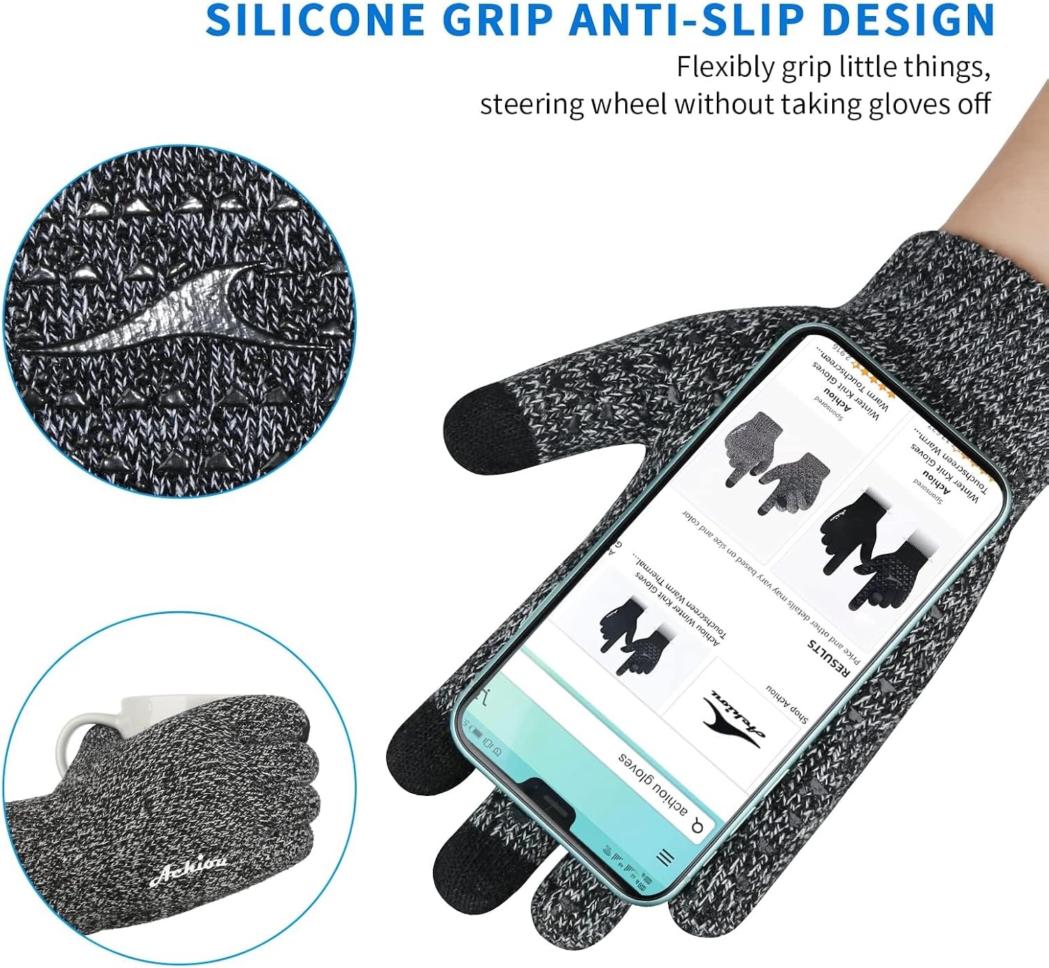 image:imageAchiou Winter Gloves Touch Screen for Men amp Women 2 Pairs Soft Knit2 Black White