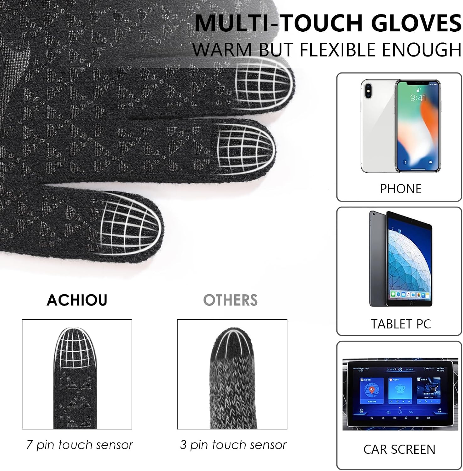 image:imageAchiou Winter Gloves Touch Screen for Men amp Women 2 Pairs Soft Knit2 Black