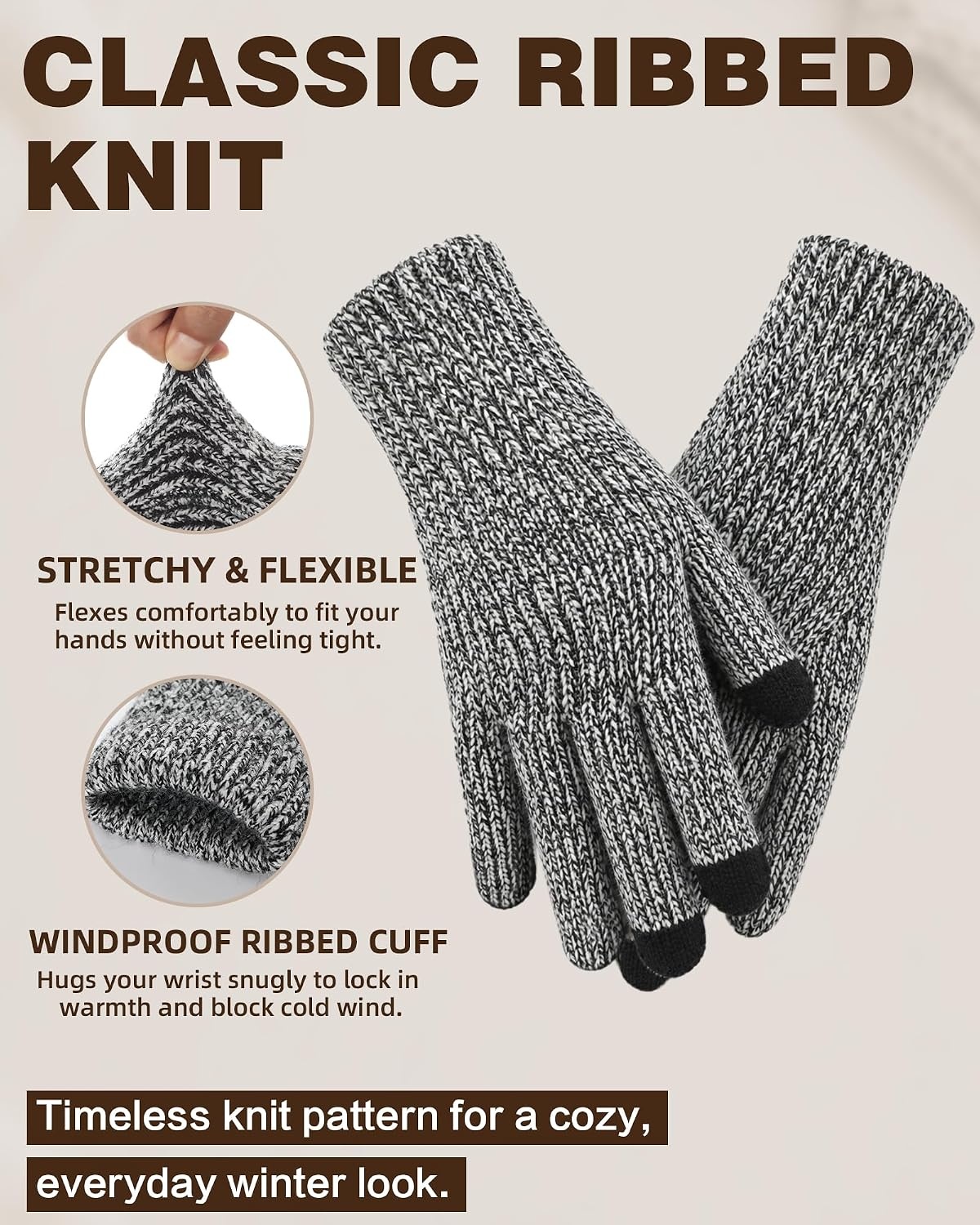 image:imageAchiou Winter Gloves for Men Women Thermal Fleece Lined Touchscreen KnitBlack