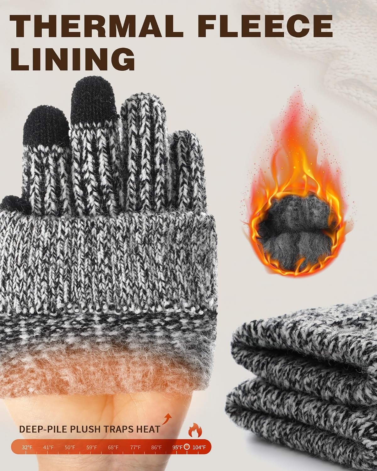 image:imageAchiou Winter Gloves for Men Women Thermal Fleece Lined Touchscreen KnitBlack