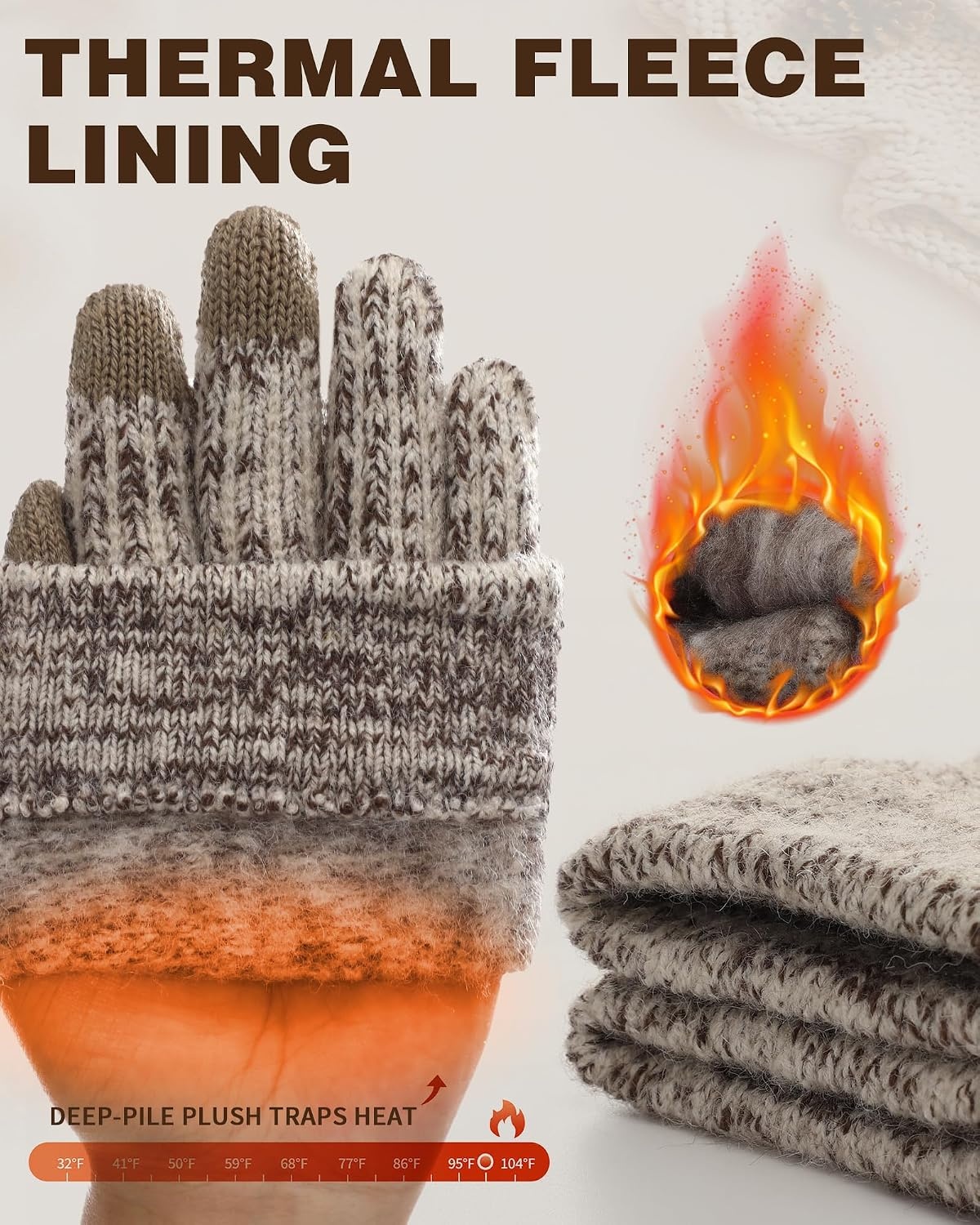 image:imageAchiou Winter Gloves for Men Women Thermal Fleece Lined Touchscreen KnitKhaki