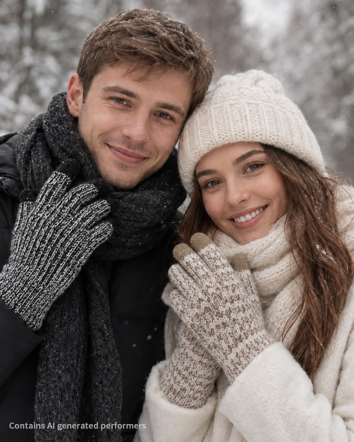 image:imageAchiou Winter Gloves for Men Women Thermal Fleece Lined Touchscreen KnitKhaki