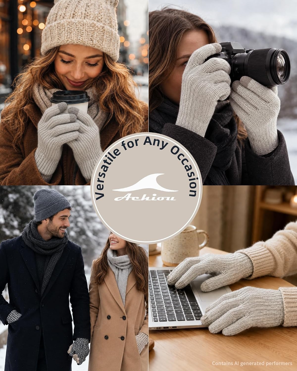 image:imageAchiou Winter Gloves for Men Women Thermal Fleece Lined Touchscreen KnitLight Gray