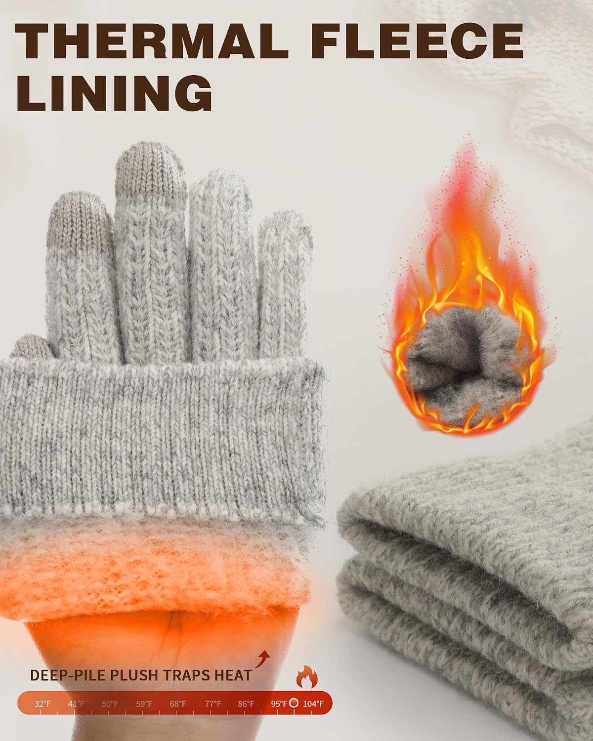 image:imageAchiou Winter Gloves for Men Women Thermal Fleece Lined Touchscreen KnitLight Gray