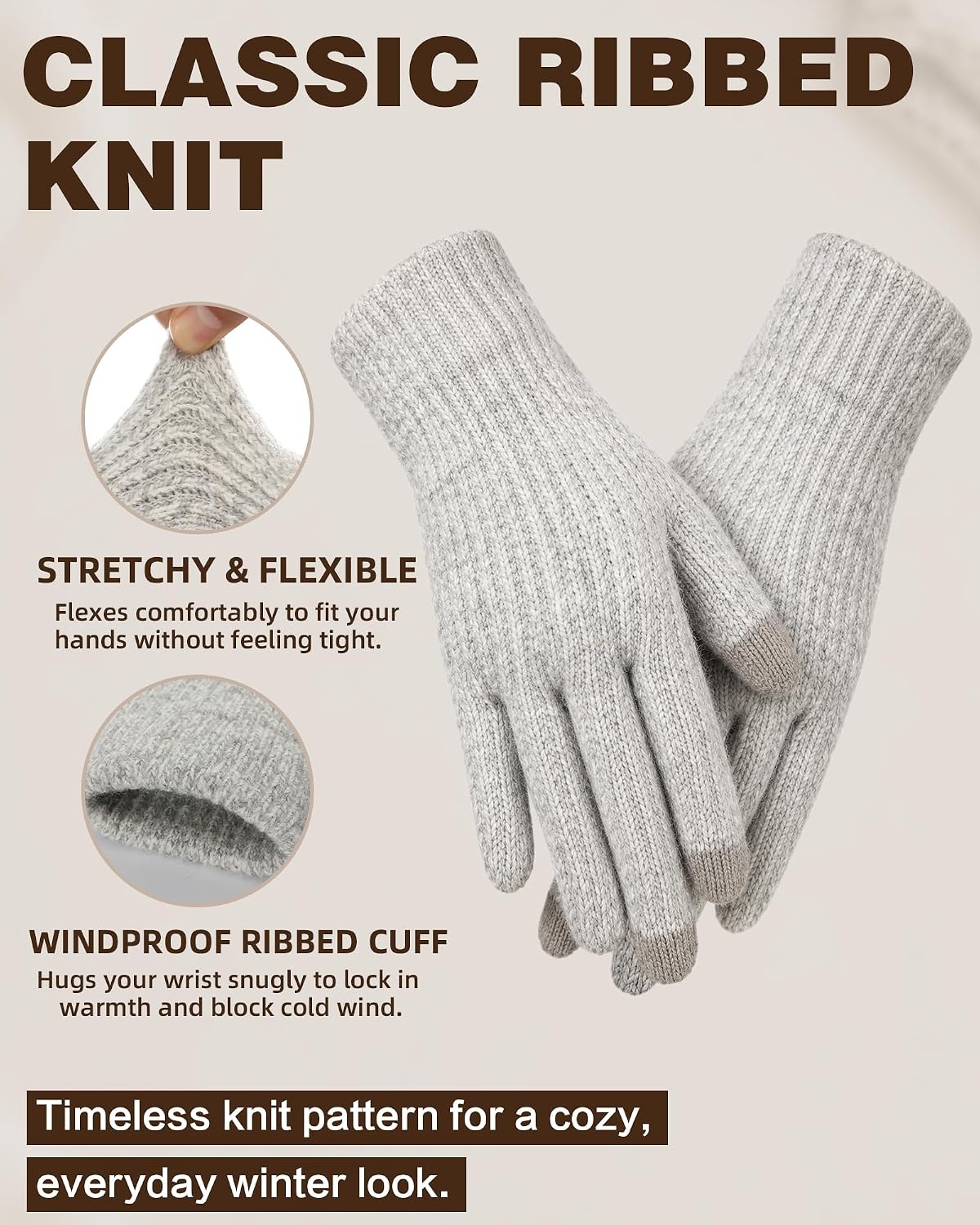 image:imageAchiou Winter Gloves for Men Women Thermal Fleece Lined Touchscreen KnitLight Gray