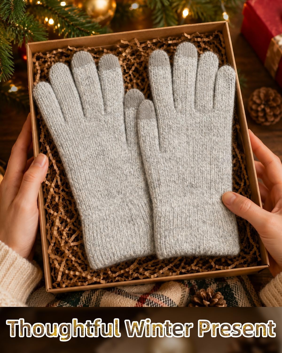 image:imageAchiou Winter Gloves for Men Women Thermal Fleece Lined Touchscreen KnitLight Gray