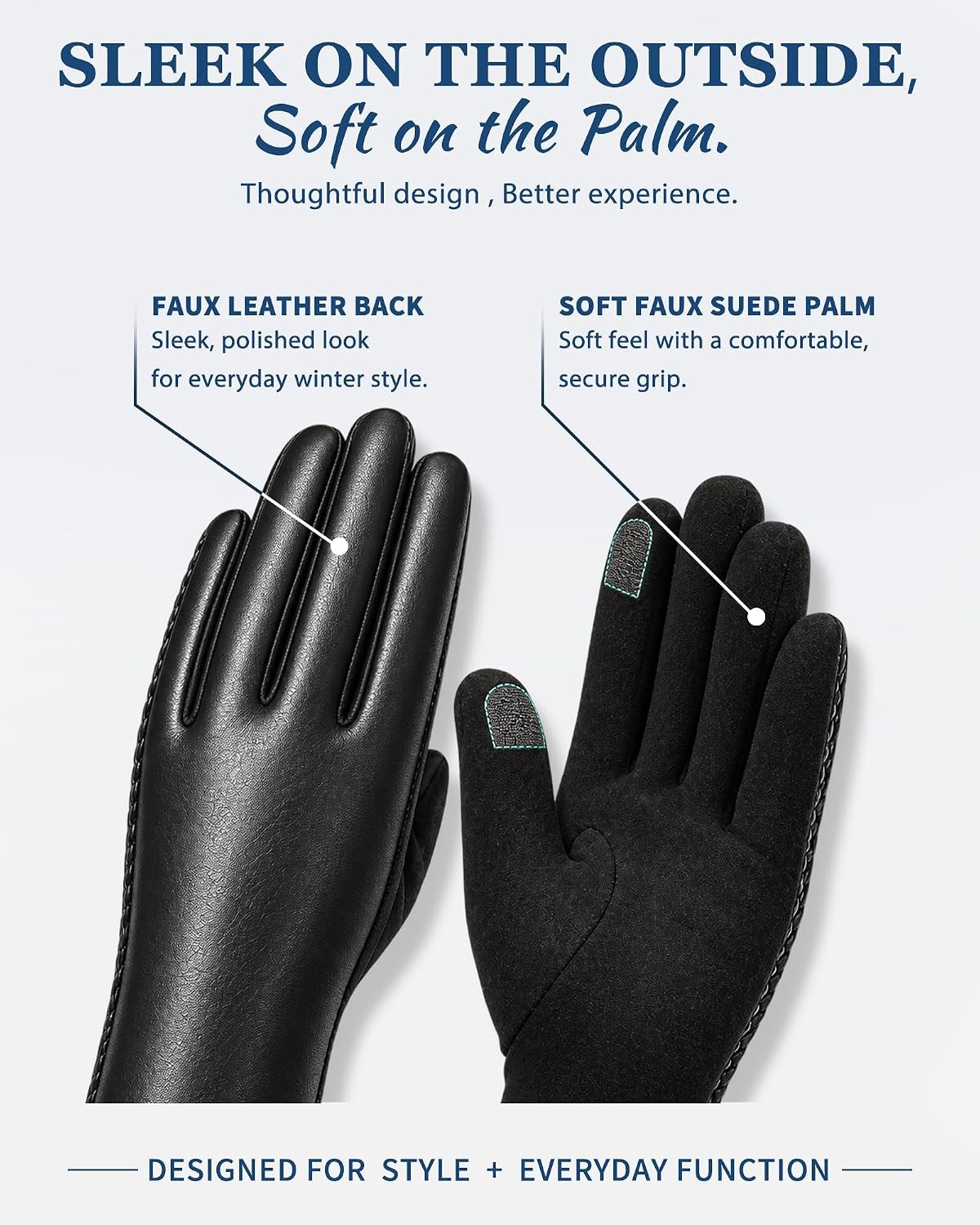 image:imageAchiou Womens Winter Gloves Faux Leather Touchscreen Driving GlovesBlack