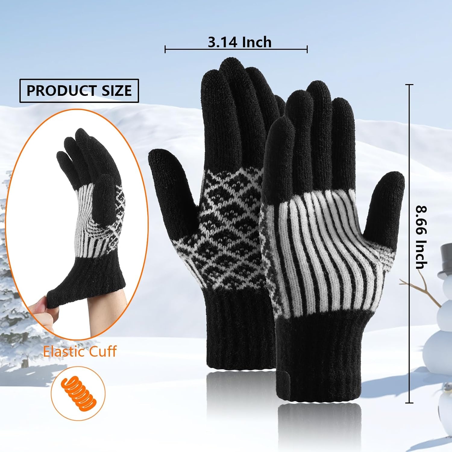 image:imageAchiou Womens Winter Gloves for Cold Weather Touchscreen Texting WarmBlack