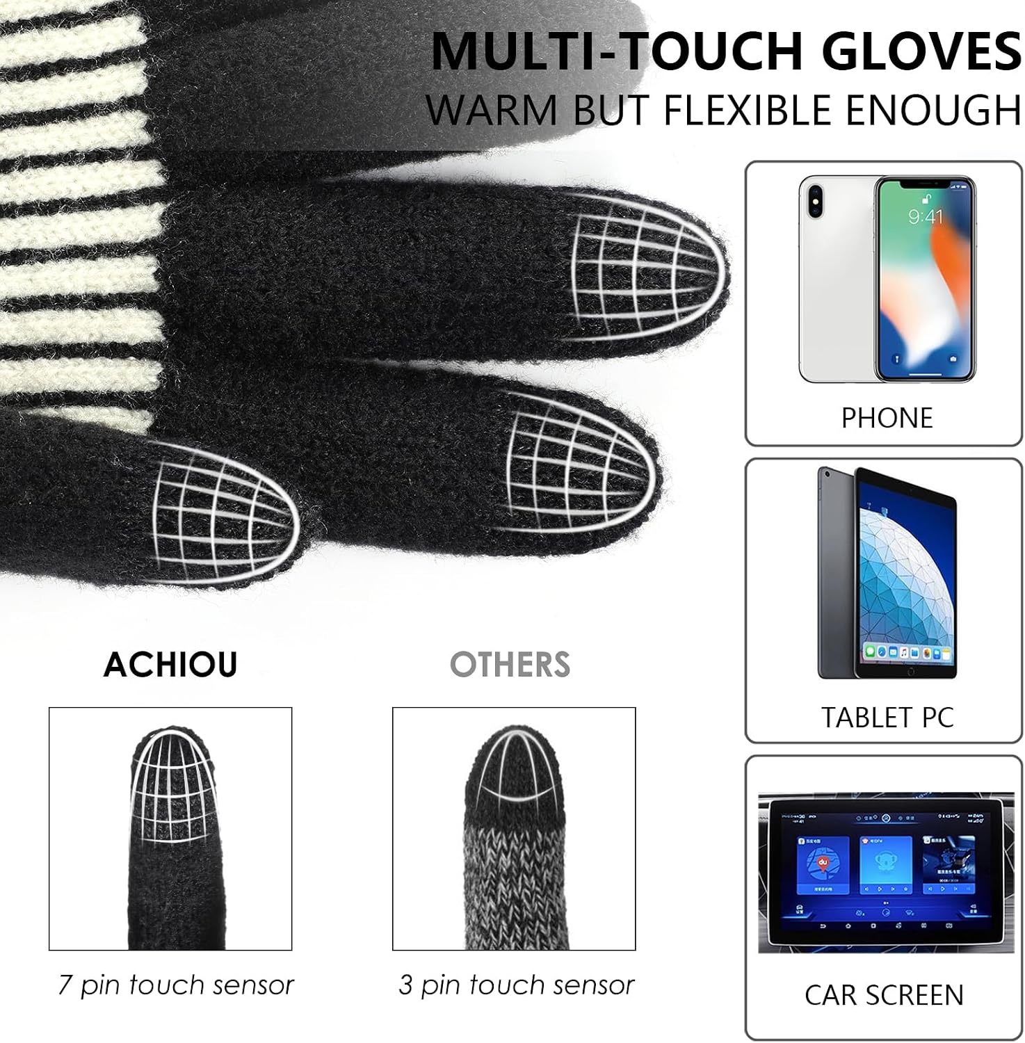 image:imageAchiou Womens Winter Gloves for Cold Weather Touchscreen Texting WarmBlack