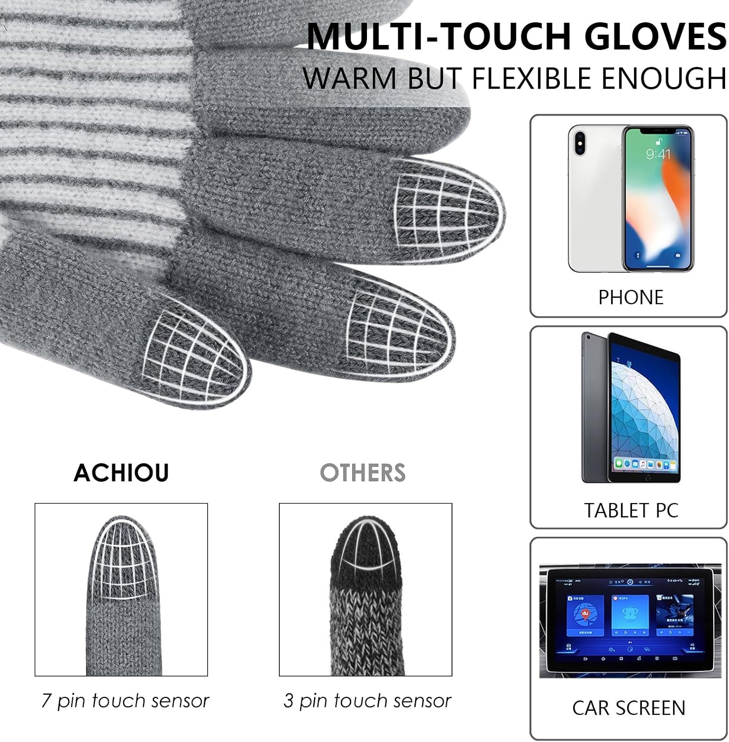image:imageAchiou Womens Winter Gloves for Cold Weather Touchscreen Texting WarmDark Grey