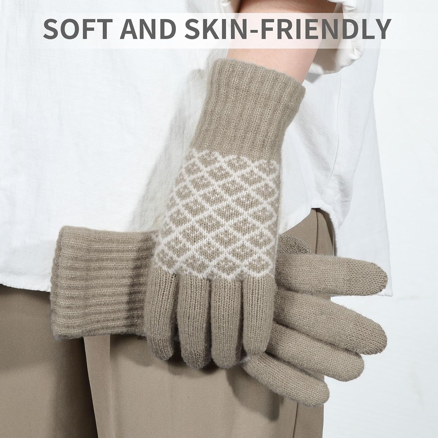 image:imageAchiou Womens Winter Gloves for Cold Weather Touchscreen Texting WarmKhaki
