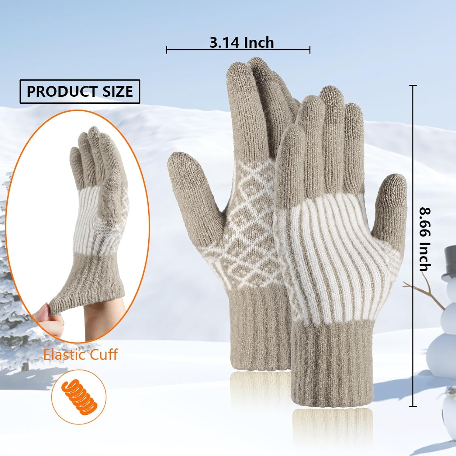 image:imageAchiou Womens Winter Gloves for Cold Weather Touchscreen Texting WarmKhaki