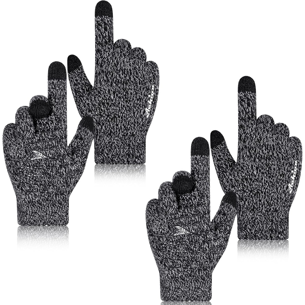 image:imageAchiou Winter Gloves Touch Screen for Men amp Women 2 Pairs Soft Knit2 Black White