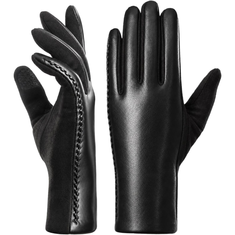 image:imageAchiou Womens Winter Gloves Faux Leather Touchscreen Driving GlovesBlack