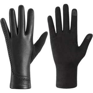 Achiou Faux Leather Gloves for Women, Womens Winter Leather Touchscreen(Black)