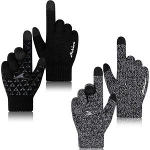 Achiou Winter Gloves Touch Screen for Men & Women, 2 Pairs Soft Knit(1 Black/1 Black & White)