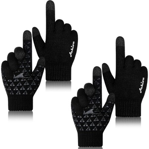 Achiou Winter Gloves Touch Screen for Men & Women, 2 Pairs Soft Knit(2 Black)