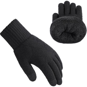 Achiou Winter Touchscreen Gloves Men Women, Thick Dual-Layer Warm Knit(Black)