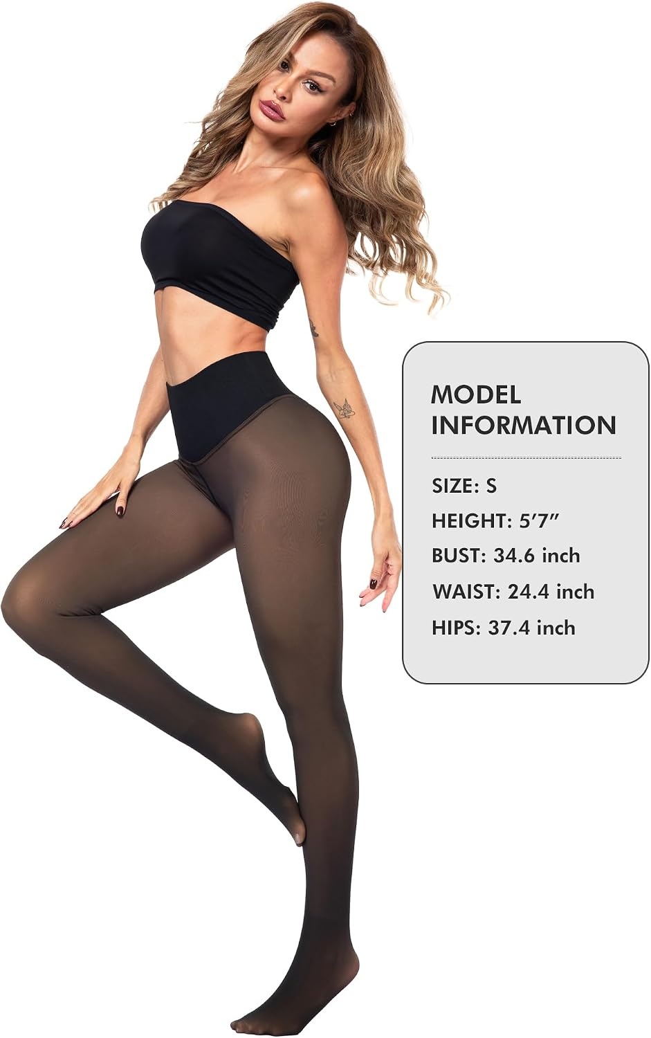 image:imageLZYVOO Fleece Lined Winter Tights Women Fake Translucent Warm Pantyhose Sheer Thick Thermal Tights LeggingsTummy Control Coco
