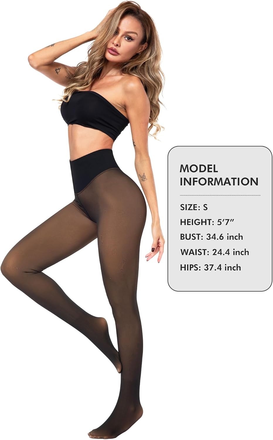 image:imageLZYVOO Fleece Lined Winter Tights Women Fake Translucent Warm Pantyhose Sheer Thick Thermal Tights LeggingsTummy Control Honey