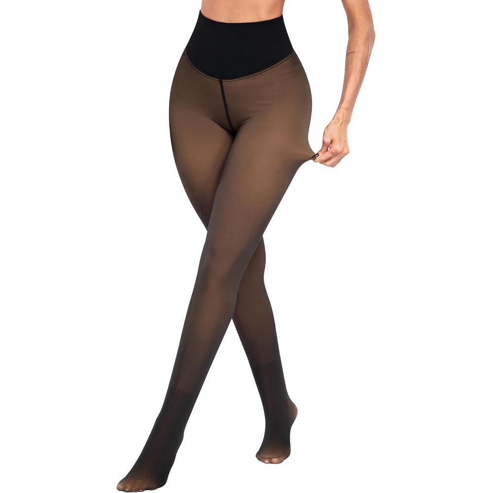 image:imageLZYVOO Fleece Lined Winter Tights Women Fake Translucent Warm Pantyhose Sheer Thick Thermal Tights LeggingsTummy Control Honey