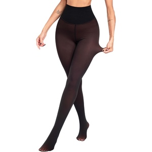 LZYVOO Fleece Lined Winter Tights Women – Fake Translucent Warm Pantyhose Sheer Thick Thermal Tights Leggings(Tummy Control – Caramel)